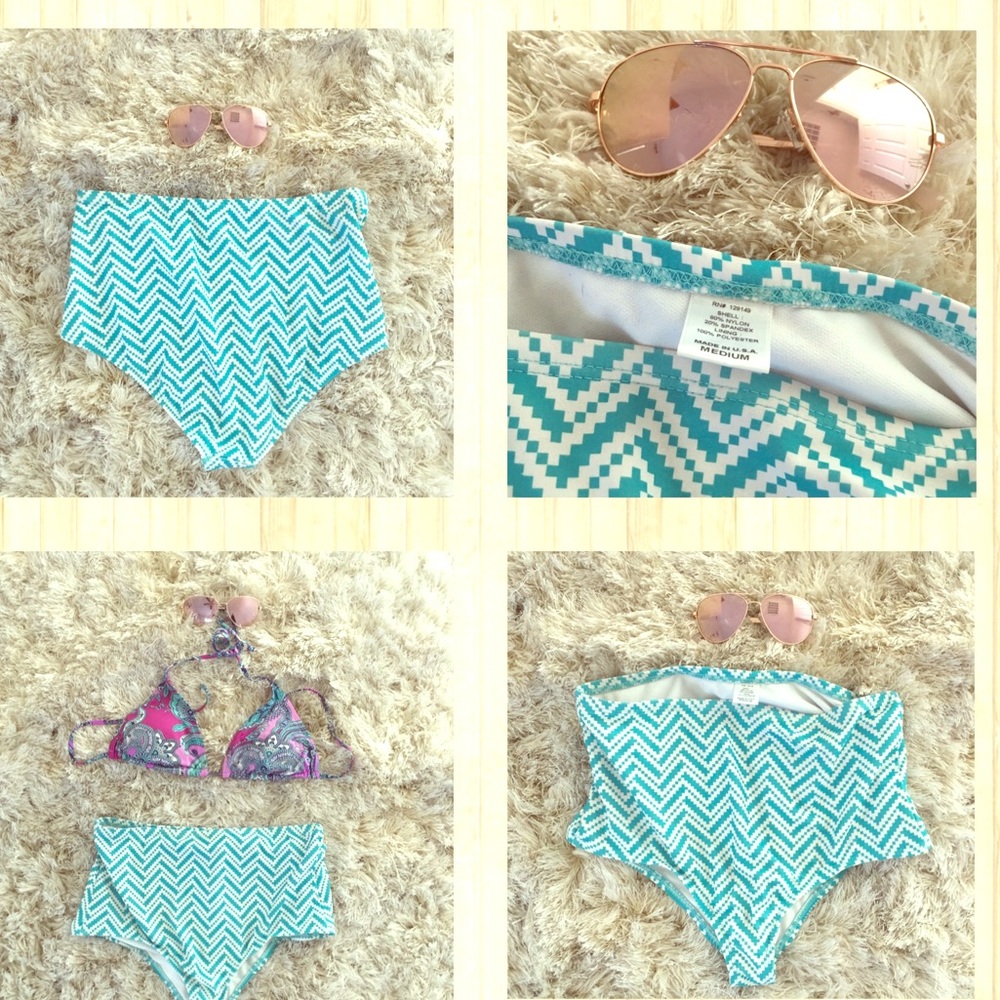 Bottoms Up Teal hi-waist swimwear